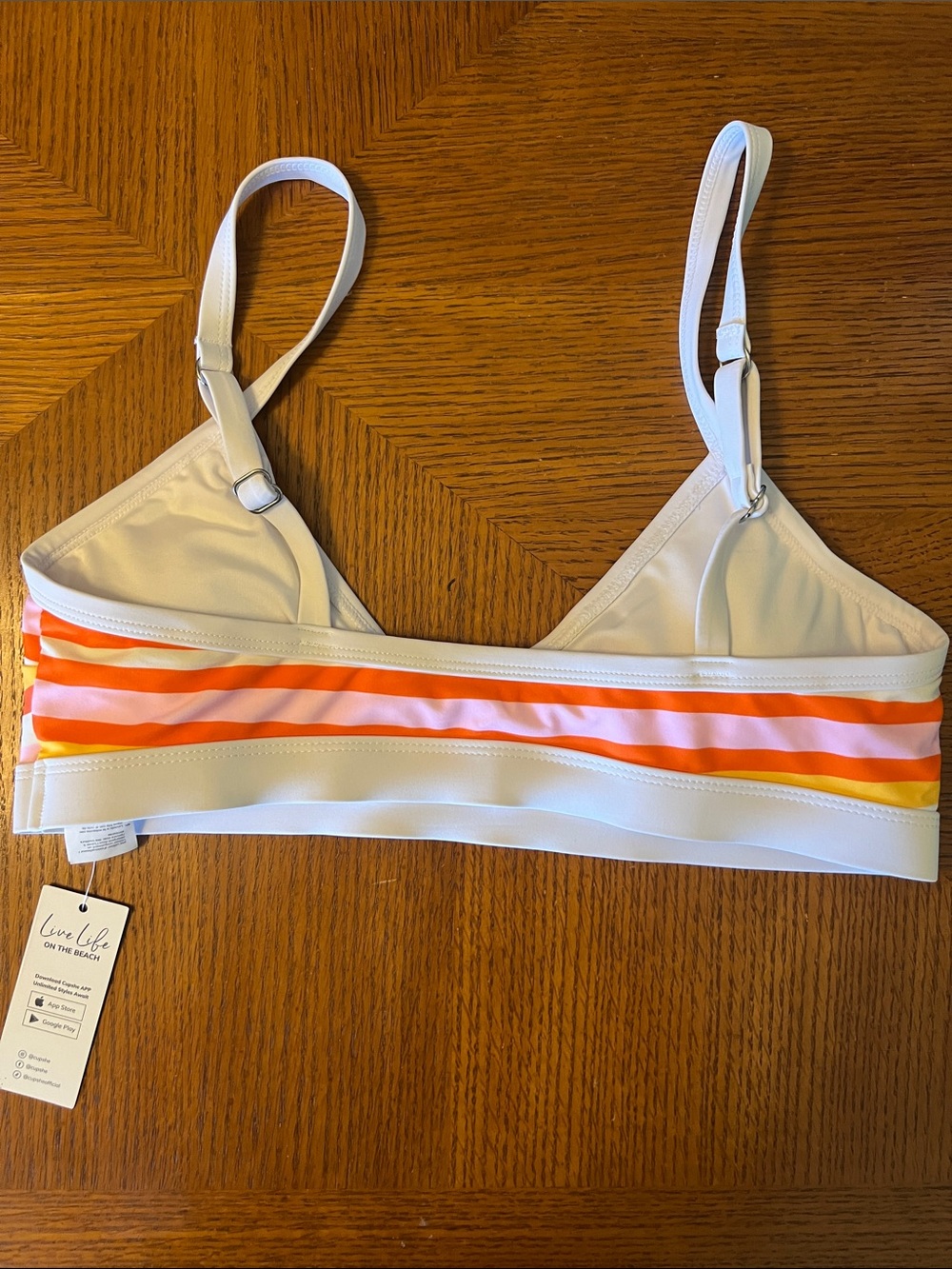 Cupshe Orange, Pink & Yellow Striped Bikini Top medium B28 - Picture 2 of 2